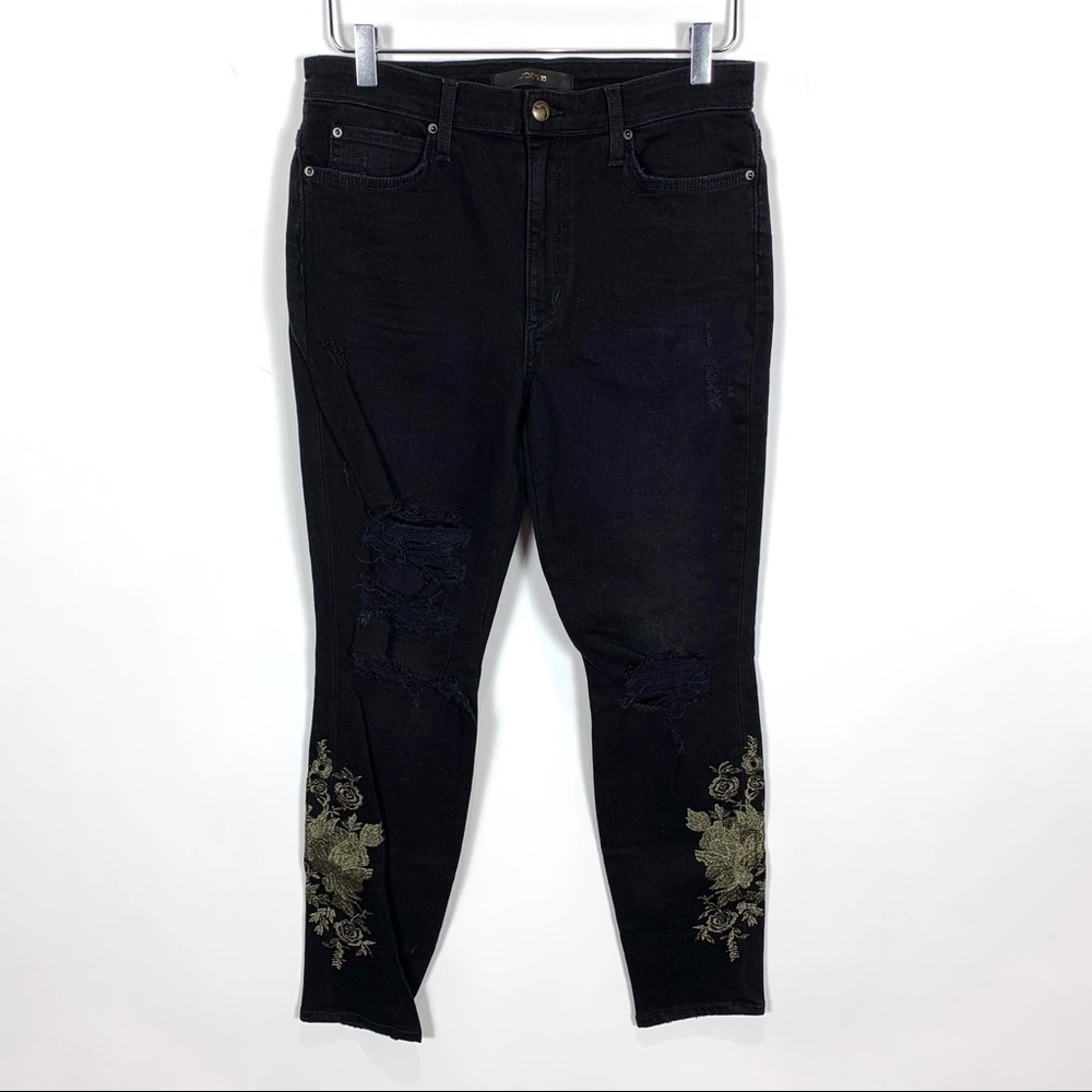 Joe’s Jeans Charlie high rise skinny jeans 30 black embroidered floral